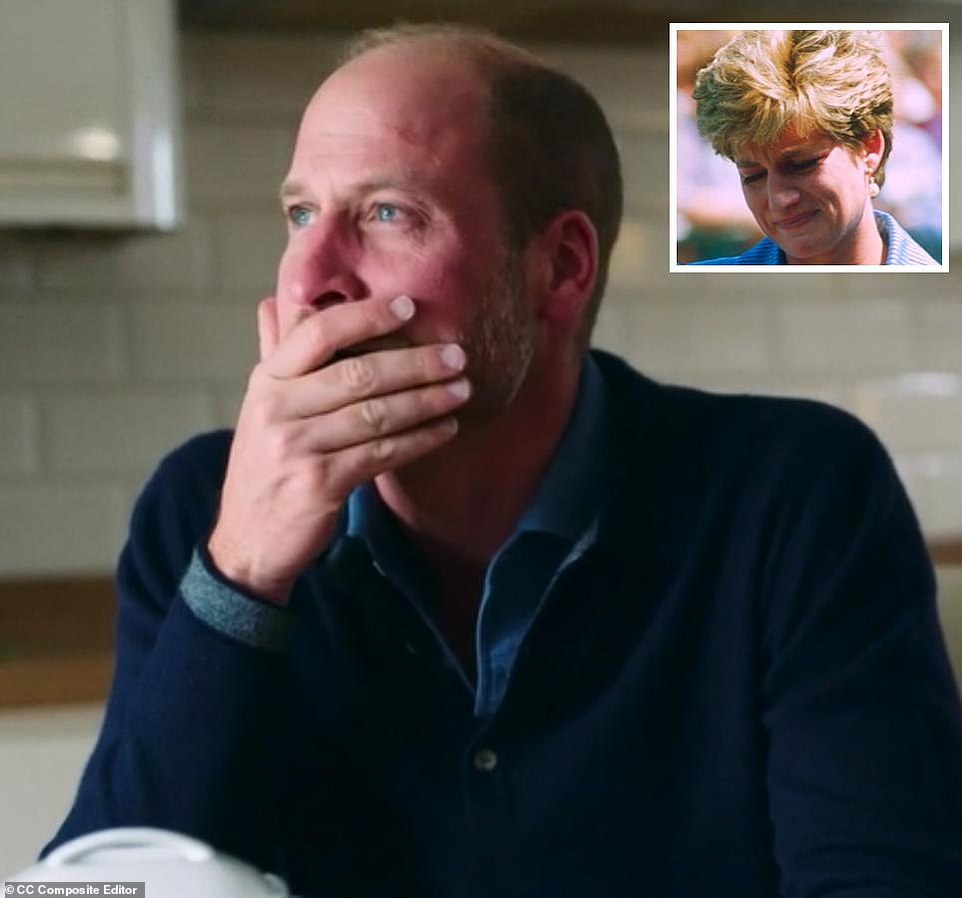 It was a Royal tradition meticulously followed for decades - members of the Firm should always maintain a 'stiff upper lip' and avoid any public displays of emotion. Yet Prince William, who tragically lost his beloved mother, Princess Diana, at just 15 years old, has made a conscious decision to break away from this archaic mould. His intentional embrace of emotion has now been showcased by new, heartbreaking footage of the future King brought to tears as he spoke to a grieving mother whose husband took his own life just days after their one-year-old son died. In a deeply moving conversation to mark World Mental Health Day, the Prince of Wales's voice broke and he squeezes his eyes shut as Rhian Mannings told him how she desperately wished her late husband, Paul, had spoken to her about how he was feeling. 'I think that's what the hardest thing is… we would have been OK,' she said.