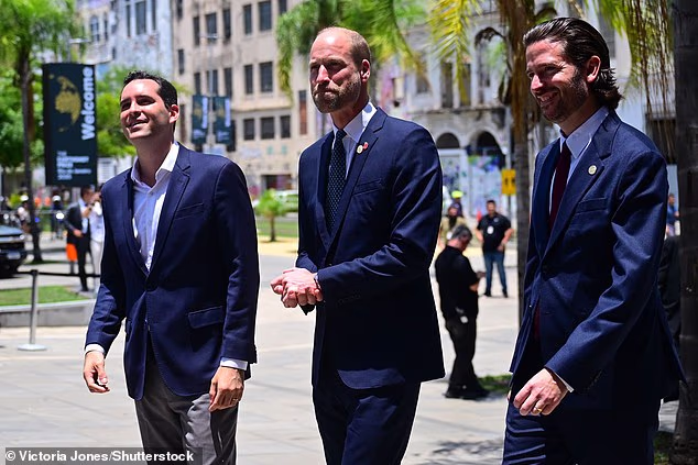 Prince William and Eduardo Paes, Mayor of Rio de Janeir, arrive on a tram outside The Earthshot Prize Summit Impact Assembly