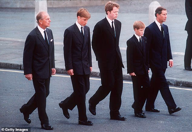 It seems to be a far contrast from the scene of a young Prince William, accompanied by his 12-year-old brother Harry, walking behind their mothers coffin. The grieving young boys never succumbed to their emotions publicly and appeared incredibly composed