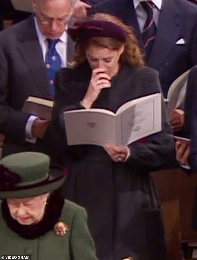 Of the 30 mourners who gathered to commemorate the late Philip at St George's Chapel, there was one particularly emotional moment captured in the pews - his beloved granddaughter, Princess Beatrice was seen fighting back tears