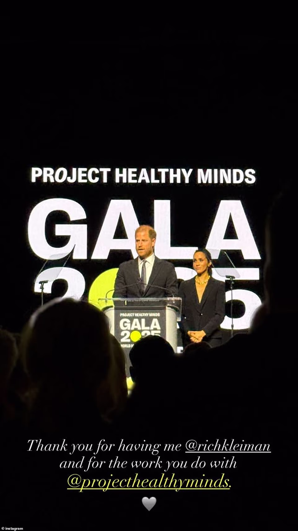 Project Healthy Minds' 'Humanitarians of the Year' award has only been won once before, last year. Jeff Yabuki and his wife Gail got the gong for their commitment to mental health work after Jeff's brother took his own life in 2017. Meghan was joined on stage by Harry, who also shared words of wisdom about the dangers of technological advancements. He said: 'This is a pivotal moment in our collective mission to protect children and support families in a digital age.' The pair were met with applause as they wrapped up their remarks - but royal watchers were struck by how similar their message was to the Princess of Wales's from earlier today.