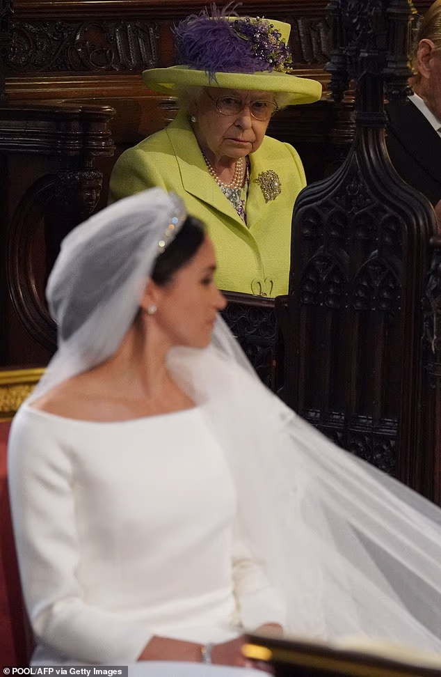 It was later claimed by Lady Elizabeth Anson, great-niece of the late Queen's Mother and goddaughter of King George VI , that the late Queen was 'not at all content' by the time she was sat in the pews during the ceremony