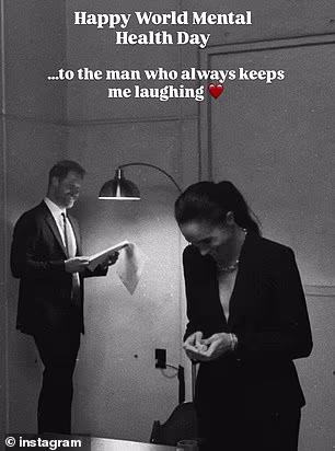 'Happy World Mental Health Day,' she wrote in text added over the video before gushing, '...to the man who always keeps me laughing'