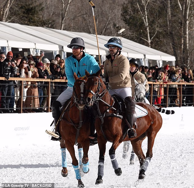 He donned a vibrant blue pullover, a black helmet, white pants, and black sunglasses as he rode on the back of a brown horse