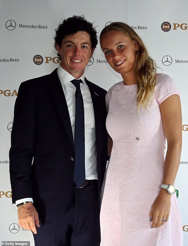 At the time, Rory, then aged 25, was newly single, having recently split from his former fiancée, Danish tennis player Caroline Wozniacki (right)