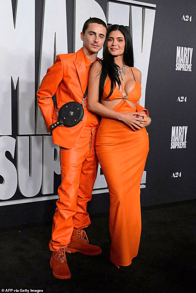 Timothee Chalamet and girlfriend Kylie Jenner at the premiere of Marty Supreme in Los Angeles