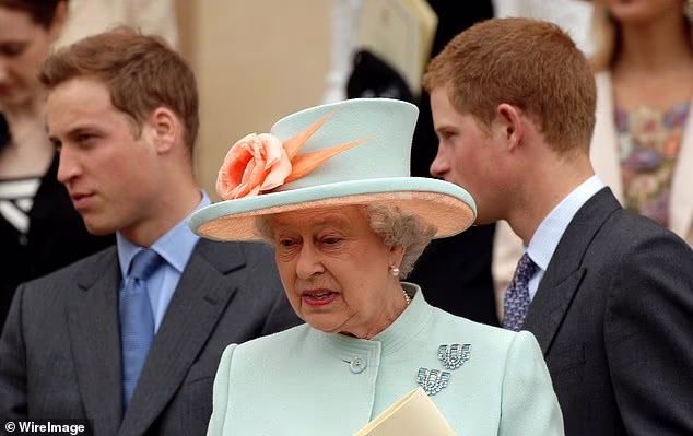 The late Queen Elizabeth with her grandsons, William (left) and Harry (right) pictured together in 2006