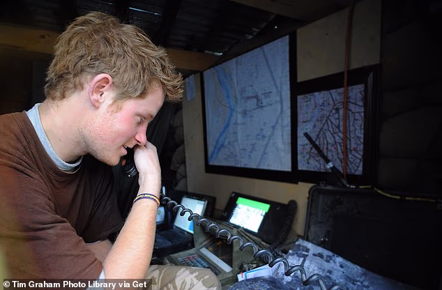 During the operation, Harry oversaw the pilots' actions from a screen as he watched them head cautiously towards the bunker. The prince then summoned the pair to detonate the bombs. (Pictured: Harry talks to an aircraft operating officer in December 2007)