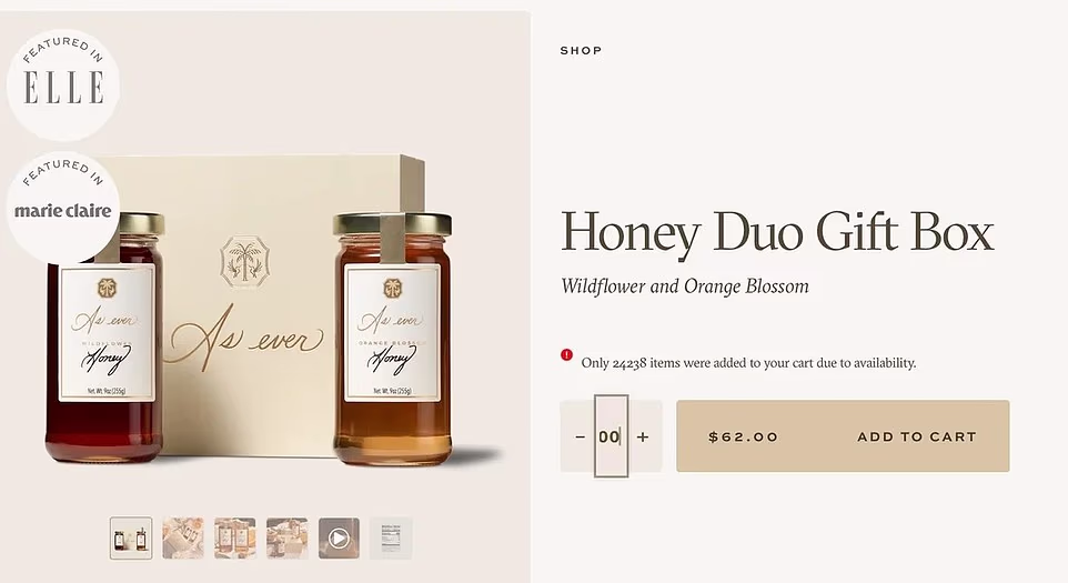 If accurate, the figures suggested by the website - which says it sells 'small-batch spreads, honeys and pantry favourites for everyday moments worth savouring' - are gargantuan. The alleged stock, seen in alleged screenshots of the website, include more than 220,000 jars of spread; 30,000 jars of honey, 30,000 mulling kits, almost 90,000 candles; over 110,000 jars of tea; and 80,000 jars of edible flower sprinkles. A similar exploit for her wine venture revealed more than 70,000 bottles were sitting unsold, including almost 7,000 Bruts, 46,000 bottles of Sauvignon Blanc and nearly 24,000 bottles of Rose.