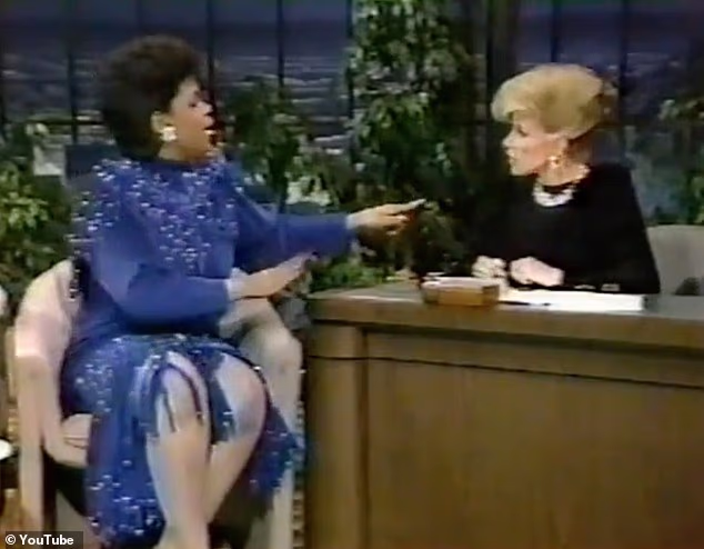 With host Johnny Carson absent, presenting duties were temporarily handed to the acerbic Rivers - who wasted no time in asking Winfrey how she'd gained weight