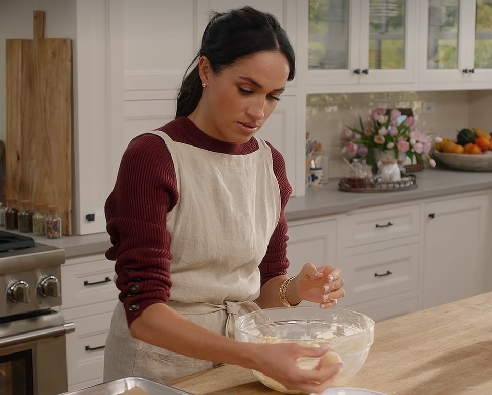The Daily Mail revealed earlier this month that she could release a cookbook. Her Netflix Christmas special also bombed with the critics. It was given multiple zero and one star reviews for its 'numbing content'. The Duchess of Sussex used her Christmas episode of With Love, Meghan to share tips with celebrity friends on how to make crackers, as well as wrapping different types of gifts and decorating a tree. But reviewers in the Daily Mail, Times, Guardian, Telegraph and Independent were left stunned by the 56-minute show - and not in a good way.