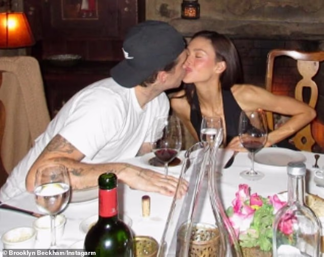 The fallout appeared to be forgotten on Tuesday as Brooklyn Beckham enjoyed more of the 'peace and relief' he's found since cutting ties with his family - this time over a glass of the world's most expensive wine