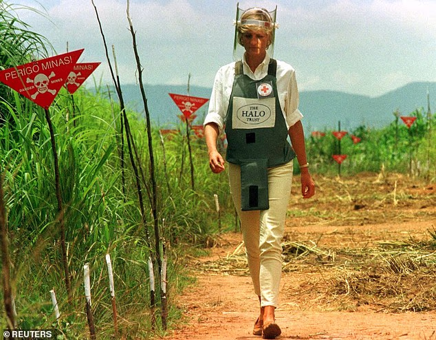 In January 1997, Princess Diana (pictured) visited Angola and strode down a path surrounded by landmines from East Germany, Russia and China to campaign for a global ban on their usage