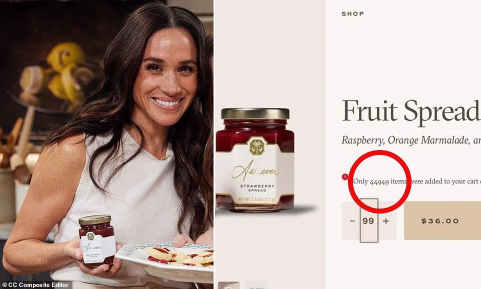 Internet detectives claim to have unearthed exactly how much stock Meghan Markle has for sale on her As Ever lifestyle website - and it's more than you'd be able to pack into her cosy kitchen pantry. Users on Reddit say they were able to exploit a bug in the As Ever website to reveal precise stock numbers for her collection of spreads, honeys, candles, teas and wines. The sleuths said they were given the figures after trying to add an abnormally large number of items to their online shopping basket - prompting the website to reveal the maximum stock it actually had available.