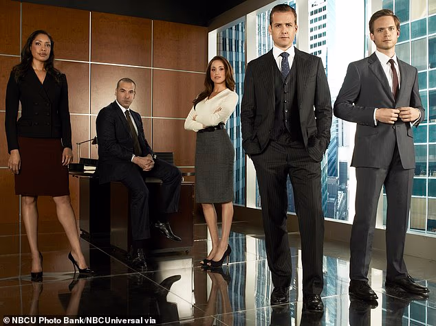 Torres, Rick Hoffmann, Markle, Gabriel Macht, and Patrick J. Adams seen left to right in season 1 of Suits back in 2011