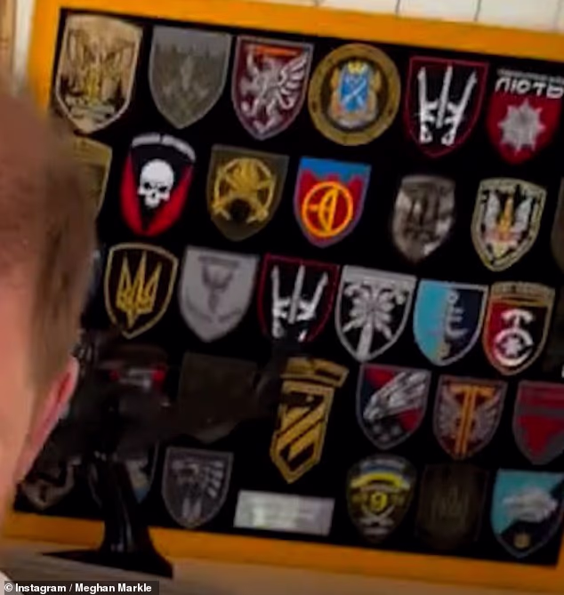 On proud display on the prince's large cabinet are a collection of Ukrainian Armed Forces unit badges and chevrons - a fond tribute to his support for the war-torn nation in their fight against Russia