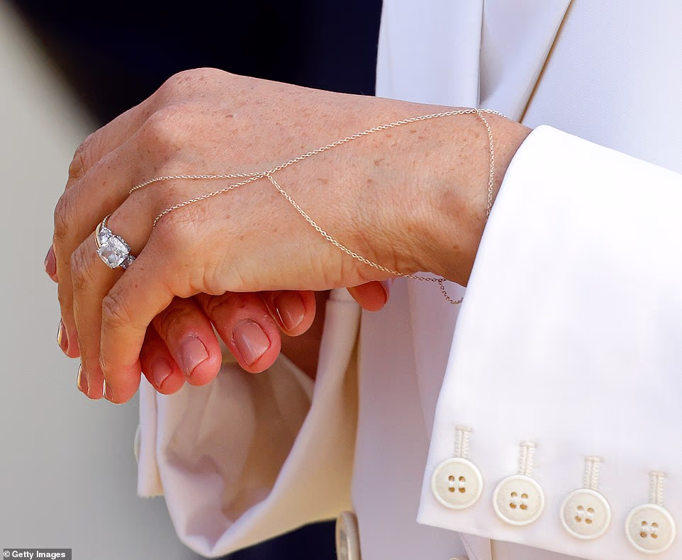 Meghan and Prince Harry put on a very loved-up display as they joined Queen Latifah, Barack and Michelle Obama, Tyla, Vin Diesel, and Ludacris for the basketball match at the Intuit Dome in Los Angeles on Sunday. The Sussexes were all smiles as they were swept into the VIP entrance and led to their VIP seats in the same row as Queen Latifah and her partner, Eboni Nichols. Royal fans had the clearest glimpse of Meghan's new ring when the couple were approached by the NBA's social media team, prompting the Duchess to rub Harry's arm and nudge him to pose. The last time she wore the ring was in October 2025, when Meghan attended a World Mental Health Day festival in New York. It was visible when Meghan took the stage at the event run by Project Healthy Minds, where their non-profit Archewell Foundation was hosting three panels.
