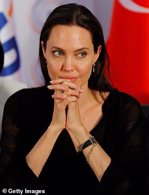 Pictured: Angelina Jolie at a press conference after visiting Kurdish refugees in 2015