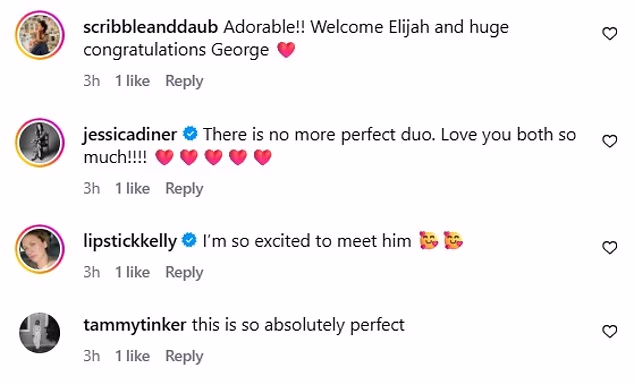 George's celebrity client Rosie Huntington-Whiteley wrote: 'Congratulations darling G'. While others shared their congratulatory messages