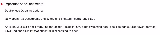 The InterContinental Coogee Beach's website confirms that its refurbishment of pool, spa and other eminities are due for completion in April