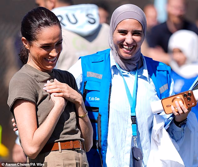 It's not the first time Meghan Markle, 44, has pared back her stack in recent weeks, opting for the minimal look throughout the duration of her trip to Jordan earlier this year (pictured), along with other appearances