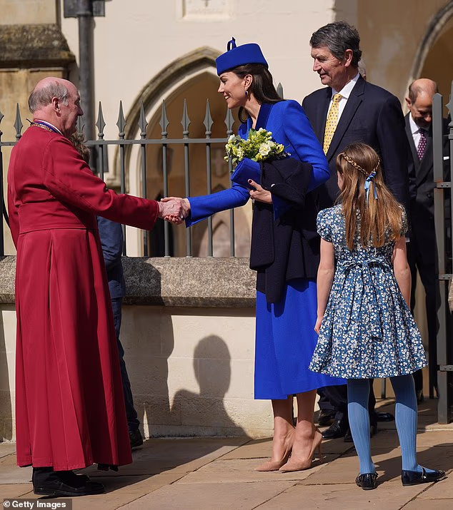 When Kate was diagnosed with cancer in early 2024, she reportedly turned more to her faith to manage her health battle. Pictured: the Princess of Wales attends the Easter Mattins Service at St George's Chapel in April 2023