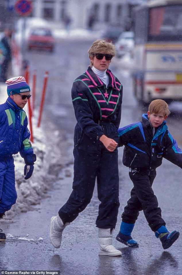 Both Harry and his older brother, Prince William, are seasoned skiers as they were frequently spotted on sporty family holidays with Charles and Diana in the 90s. The late Princess of Wales is seen here with her sons, Prince William and Harry, during a trip to Lech, Austria in March 1993