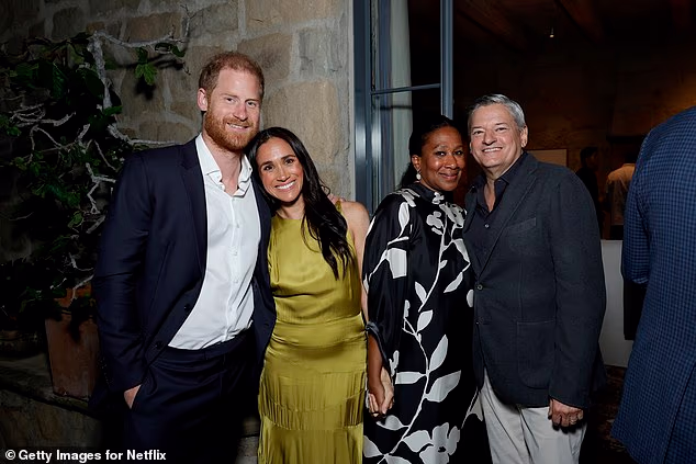 Ms James also noted how Prince Harry and Meghan appear to be 'photobombing' Ted and Nicole in group photos