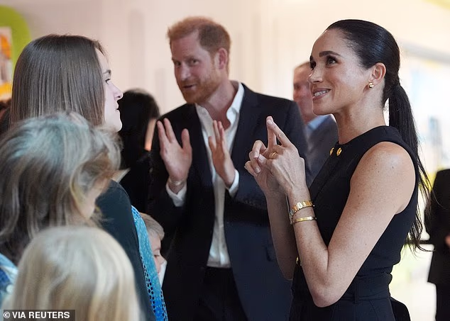 Meghan, 41, appeared to employ gestures learned during life as a working royal during a visit to the Royal Children's Hospital in Melbourne, claims Judi James, saying: 'There are clearly regal elements in their overall body language state here'