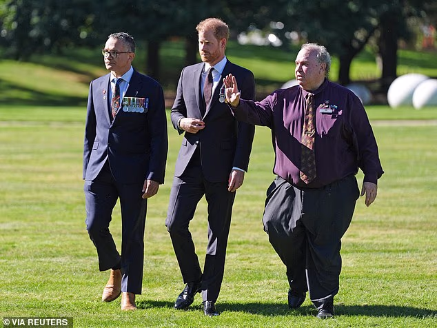 The Duke was welcomed to the site by Indigenous war veterans