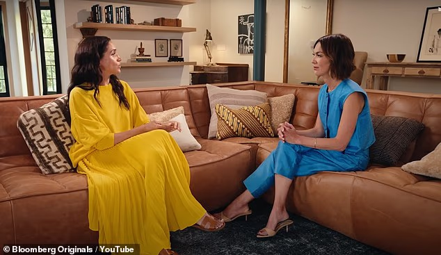 In an interview with Bloomberg's Emily Chang last August, Meghan said wearing the sheer tights 'felt a little bit inauthentic' and that she 'hadn't seen pantyhose since movies in the 80s'
