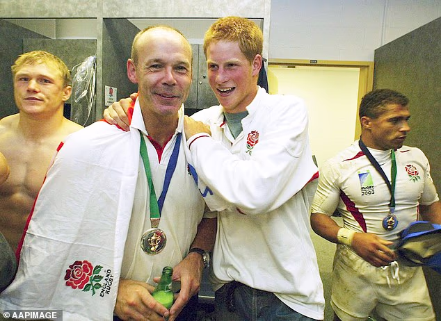 Prince Harry, pictured with former England coach Clive Woodward, has a connection with British Waratahs assistant coach Mike Catt