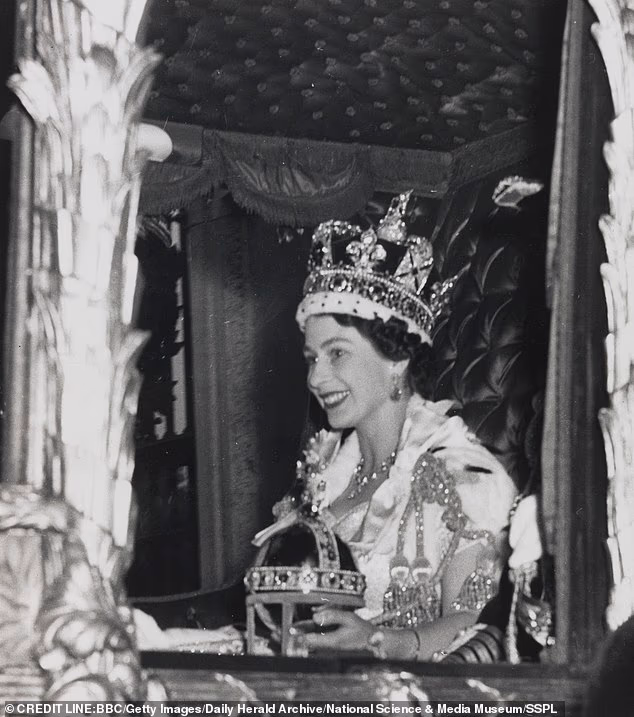 The Queen on her coronation day in 1953. A previously unseen ten-second clip included in the programme was shot on the day she ascended to the throne