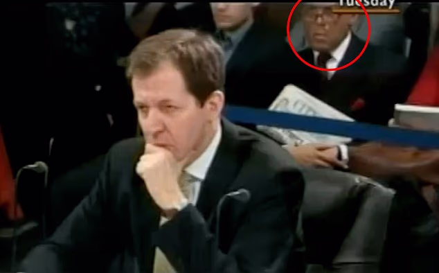 Mr Edwards (right) was on hand when Alistair Campbell gave evidence to the Chilcot Inquiry into the Iraq war in 2010