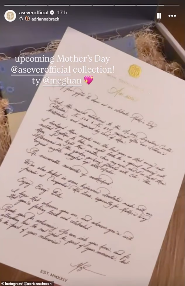 Executive editor at the Today show, Adrianna Barrionuevo Brach, received a handwritten letter from Meghan