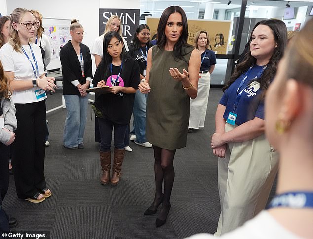 MELBOURNE, AUSTRALIA - APRIL 16: Meghan, Duchess of Sussex meets advocates during a visit to Batyr, a mental health engagement programme, at Swinburne University of Technology in Hawthorn on day three of the royal trip with Prince Harry, Duke of Sussex, on April 16, 2026 in Melbourne, Australia. The Scar Tree Walk is a journey connecting traditional and contemporary Aboriginal cultures and histories of the Kulin Nation. The royal couple are on a four-day visit to Australia, with engagements across Melbourne, Canberra and Sydney. (Photo by Jonathan Brady-Pool/Getty Images)