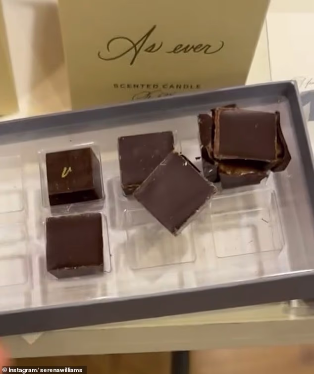 The As Ever chocolates were smashed and displaced when Serena showed them to her 18 million followers