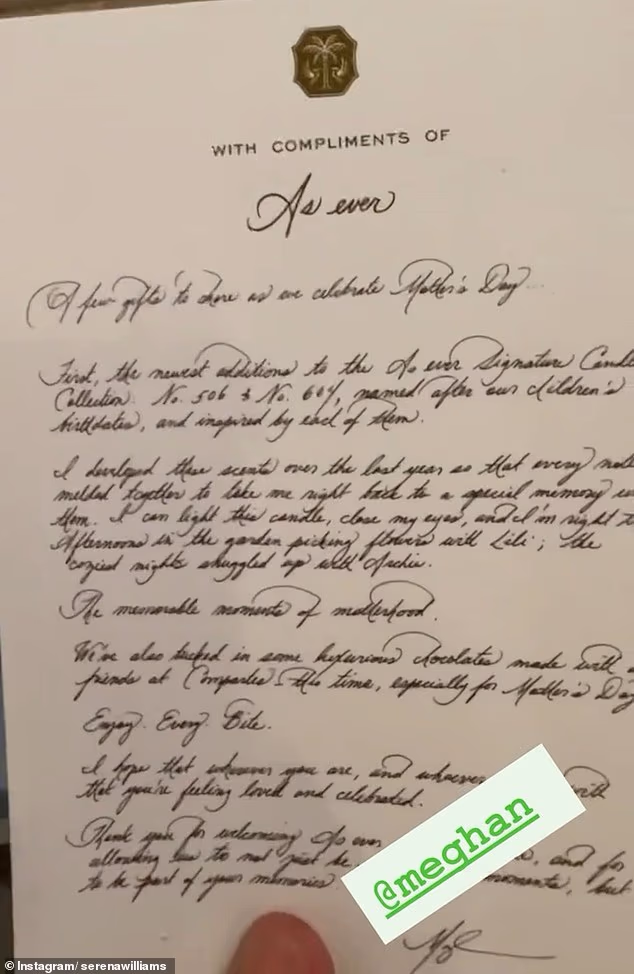 When showing the note from Meghan, Serena said her 'penmanship has always been amazing from the 100 years I seem to have known her'