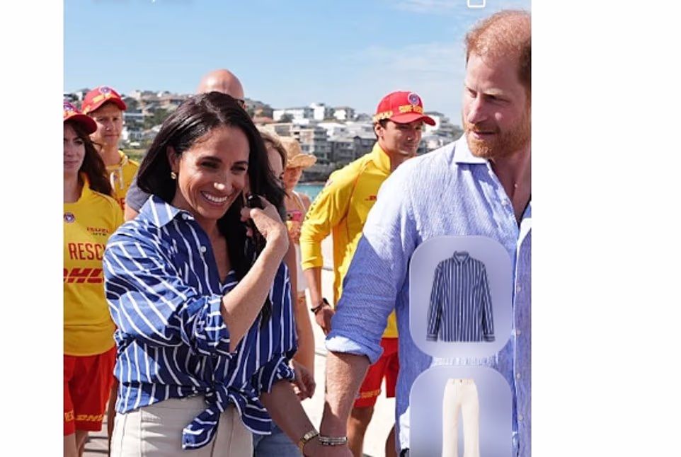Meghan Markle's controversial advert selling her outfit with first responders to the Bondi terror attack around her has been quietly deleted. The Duchess of Sussex was criticised after her $2,000 'look' when she met survivors of the massacre was posted on a website where she is paid a percentage from sales. The Daily Mail revealed how shortly after she hugged witnesses to the tragedy, the clothes she wore to the Sydney beach where 15 people died were immediately posted on a fashion platform she has also invested in. Harry also featured on the OneOff page advertising his wife's outfit at Bondi on Friday, although he was largely covered by links to her $440 blue and white striped Matteau shirt, $139 white 'sailor jeans' and $298 Freda Salvador trainers. Meghan's $198 Brochu Walker sunglasses and $950 brown suede bag from her Bondi engagement were also being advertised - taking the cost of the entire outfit to around $2,000. But the original contentious OneOff page inviting fans of Meghan's fashion to buy her expensive Bondi ensemble has been quietly deleted.