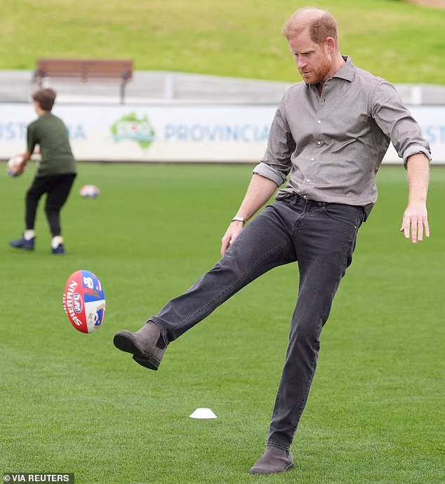 The Duke of Sussex was in suburban Footscray at Whitten Oval after helping launch a new report on the importance of men's mental health with Dr Zac Seidler from the global charity Movember