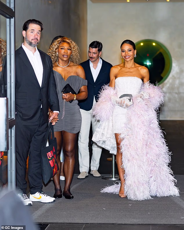 The duo were joined by the former tennis player's husband Alexis Ohanian (pictured left), whom she tied the knot with in 2017