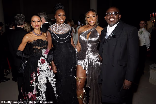 The duo posed on the world-renowned steps of the Metropolitan Museum of Art alongside Serena, before also joining the former tennis player's sister, and co-chair of the event, Venus Williams inside the gala for a collection of photos (pictured)
