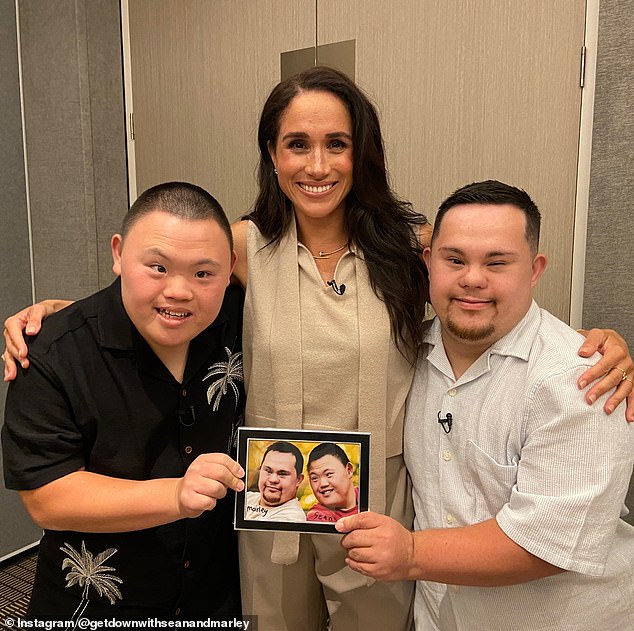 The mother-of-two met 'Australian royalty' Sean (right) and Marley (left), whose YouTube cooking show has over a million subscribers, when she travelled to Sydney with Prince Harry
