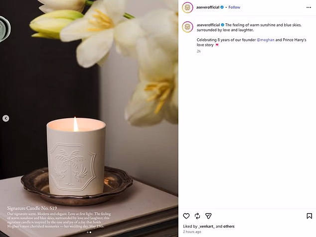 The candle, titled 'Love at first light' is numbered 519 in a reference to their wedding date of May 19