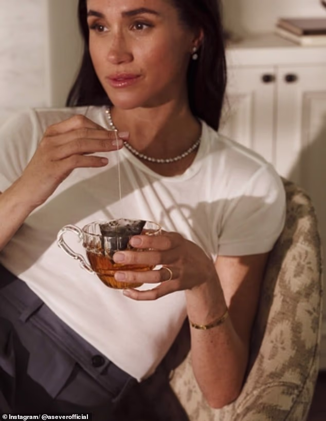 The Duchess of Sussex is seen sporting her £47,168 Logan Holloway diamond tennis necklace in As Ever promo