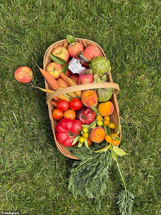 She added some color with a photo of a basket full of produce, including apples, peaches, heirloom tomatoes, carrots and artichokes, along with a jar of her As Ever jam