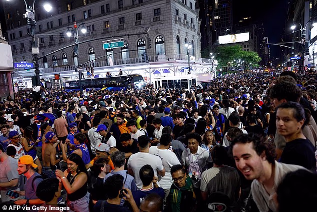 Thousands od dans packed onto every inch of sidewalk and street throughout the city