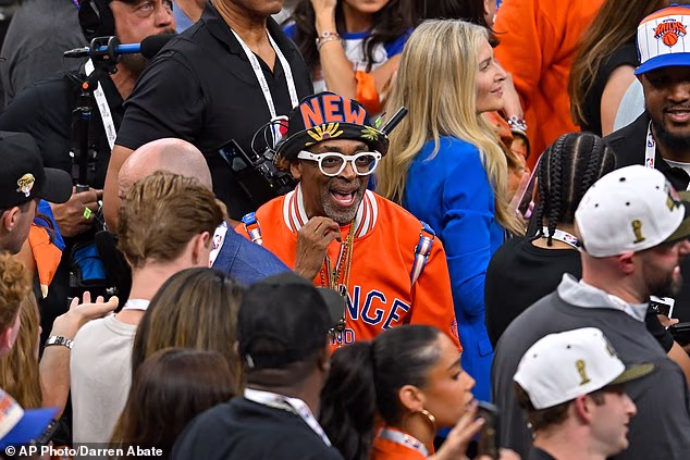 Filmmaker Spike Lee celebrates after the Knicks defeated the San Antonio Spurs in Game 5. Harry was in the 8th row for the game