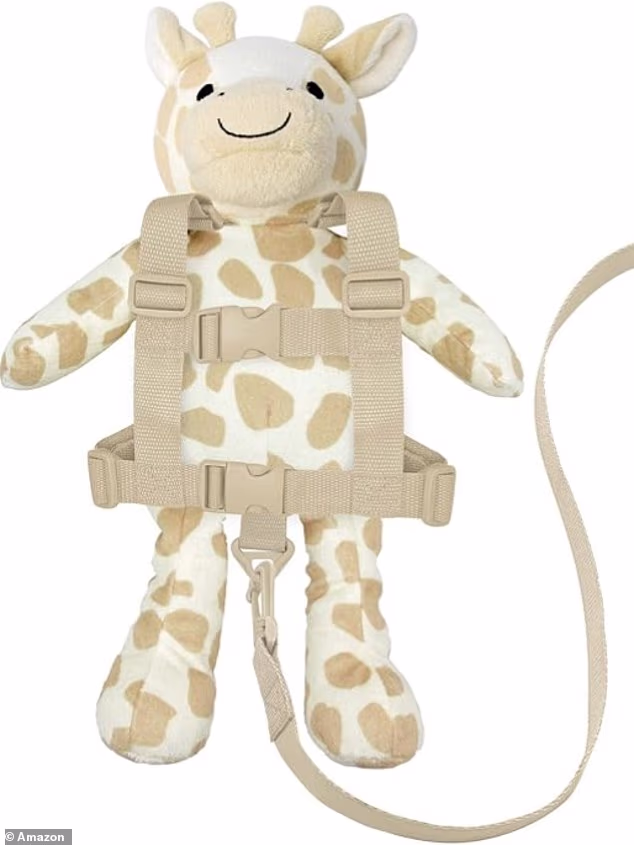 The giraffe backpack, which retails for £19.95, is made by GoldBug and doubles up as a harness