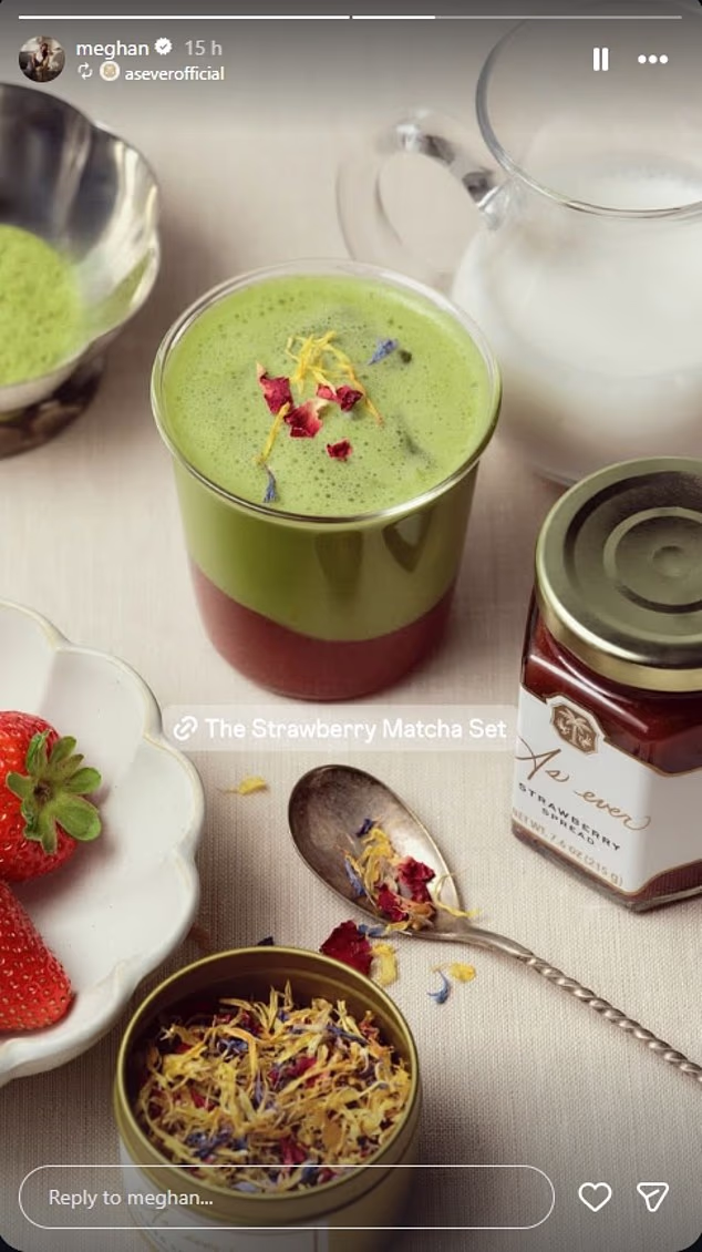 Meghan yesterday revealed that her lifestyle company As Ever has created 'The Strawberry Matcha Set' in collaboration with Clevr Blends